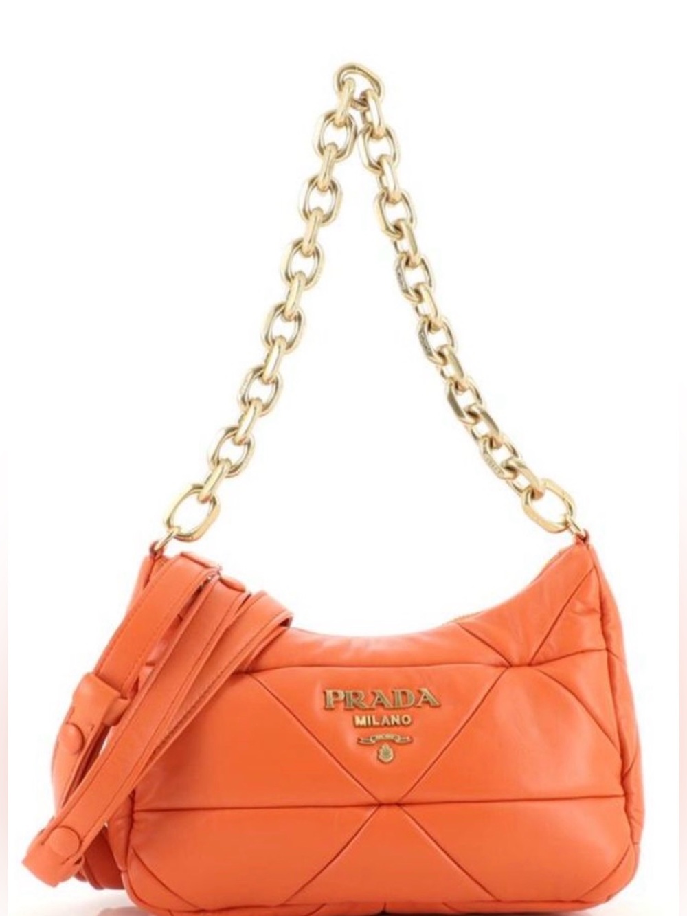 Prada Orange Quilted Leather Shoulder Bag with Gold Chain Rare Unique